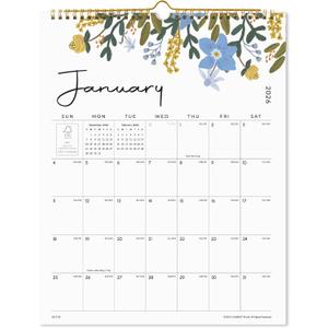 Cabbrix Wall Calendar 2025, 18 Monthly Calendar from Jan 2025 - Jun 2026, 15 x 12 Inches, Hanging Hook, Twin-Wire Binding, Floral Design Calendar for Easy Organizing (Flora)
