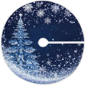 Blue Christmas Tree Skirt 48 inch Decorations Sliver Snowflake Winter Xmas Tree Mat Large for Holiday Party Supplies Rustic Ornaments Mini Tree Skirt