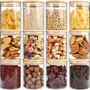 17oz Glass Food Storage Jars, Glass Jars with Bamboo Lids, Kitchen Storage Jars, Set of 12, Canisters with Airtight Lids for Spice, Coffee, Cookie, Pantry Organizers