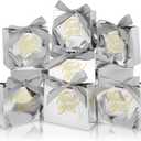 100 Pack Small Thank You Gift Bags, 4.5x1.8x3.9in Party Favor Bags Boxes with Bow Ribbon, Small Paper Gift Bags with Gold Foil Printed, Mini Candy Treat Bags for Birthday Wedding Party Holiday