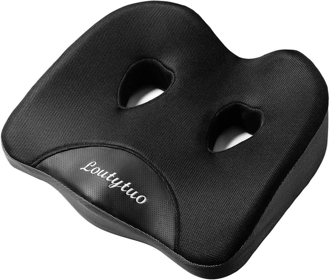 LOUTYTUO Seat Cushion Pillow,100% Memory Foam and Washable Cover,for Office Chair,Car Seat and Wheelchair, Soft Support Seat Cushion (Black)