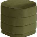15" Velvet Storage Ottoman with Tray, Foldable Square Ottoman Footrest with Reversible Wood Lid, Collapsible Storage Footstool for Bedroom, Living Room, Dorm, Olive Green
