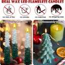 Funtery 6 Pcs LED Christmas Tree Flameless Taper Candles Real Wax Battery Operated Candlestick Lights with 3D Flame and Remote Timer Window Fireplace(Snow-Topped,Christmas Tree)