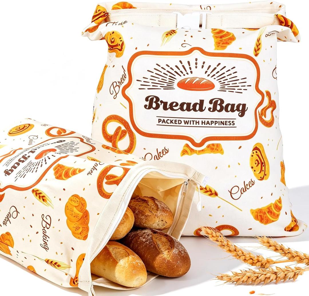 2-Pack XL Zipper Cotton Beeswax Bread Bags, 1713 Inches Reusable, Fridge Safe to Keep Homemade Sourdough Fresh