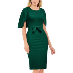 AISIZE Women's Elegant Batwing Cape with Bow Cocktail Party Dress (Green, S)