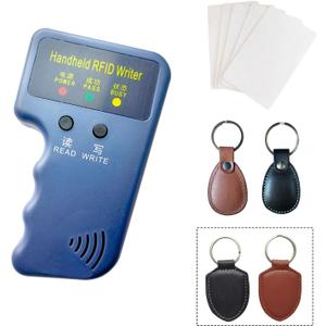 Handheld 125khz Copier RFID Smart ID Card Duplicator Used for T5577 or EM4305+5pcs ID rewrite Cards +ID Leather Circle Keychain 2pcs