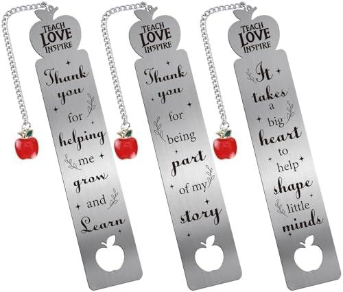 Berirexrion Back to School Metal Bookmark - 3 PCs Cute Bulk Book Mark for Teachers Appreciation Gifts from Students Thank You for Helping Me Grow Page Makers with Tassel for Women Men Stuff Supplies