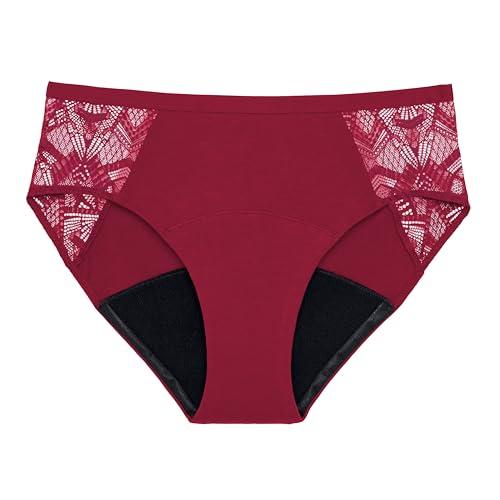 Thinx Ultra-Soft Period Underwear, Brief-Style Leakproof Underwear for Women, Holds Up to 12 Regular Tampons*, Period Panties, Reusable, Comfortable, & Flexible, Maritime with Lace, L