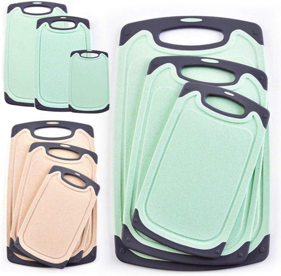 FLYINGSEA Cutting Boards For Kitchen, Anti-Skid Eco-Wheat Straw Vegetable Board Set (3 Pcs), Dishwasher Safe (Light green)