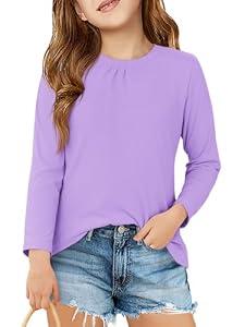 Haloumoning Girls Long Sleeve Tees Kids Casual Crewneck Pleated T Shirts Cute Fall Tops 160