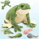 MaoGoLan Giant Frog Stuffed Animal Plush Toys with 4 Babies,Green Mommy Frog & Tadpole Plush Toy Set for Kids Girl Boy, Soft Plushies Toad Stuff for Birthday Easter Gift Baby Shower Decor