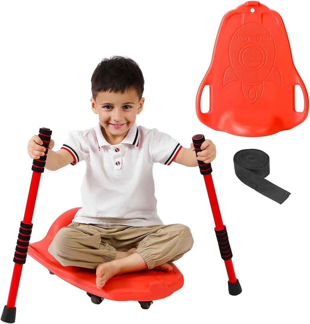 Large Scooter Board for Kids, Plastic Floor Scooter Board with Handles and Buckle, Gym Scooters for Indoor Outdoor Sports,Sensory Training
