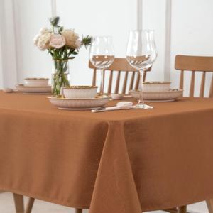 maxmill Fall Tablecloth Waterproof Spillproof Wrinkle Resistant Soft Slubby Texture Table Cloth for Harvest Thanksgiving Dinner and Party Indoor and Outdoor Use, Square 60 x 60 Inch, Amber Bronze