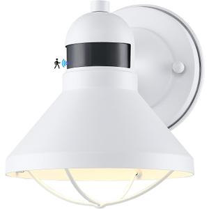 LONEDRUID Dusk to Dawn Motion Sensor LED Outdoor Barn Light Fixtures White Exterior Wall Lantern Waterproof Outside Sconce Lighting Rustic Farmhouse Wall Mount Lamp for House Porch Patio Garage