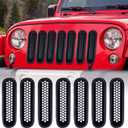 AggAuto Grille Inserts Compatible With Jeep Wrangler JK JKU 2007-2015, Matte Black Car Front Mesh Grill Cover Accessories 7 Pcs