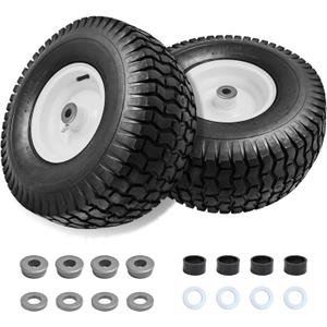 Parts Camp 15x6.00-6nhs Lawn Mower Tires and Wheels with 3/4" Bushing and 3" Centered Hub, Rubber Pneumatic Tire for Husqvarna Craftsman Riding Mowers (2 Packs)