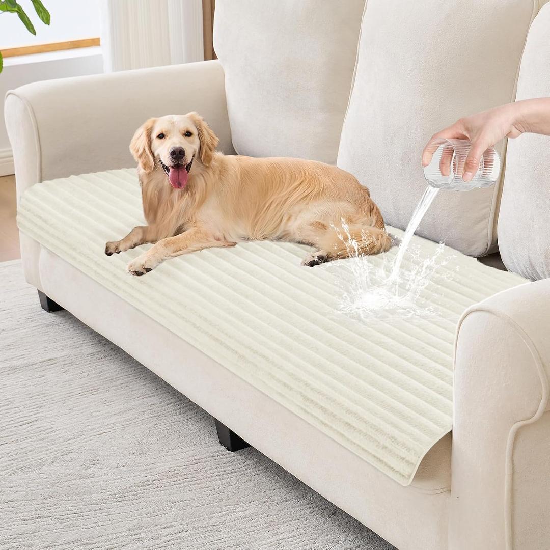 100% Waterproof Couch Covers for Dogs, 35"59" Washable Couch Cover, Non Slip Sectional Couch Covers for 3 Cushion Sofa Cover Pet Friendly, Cat and Dog Couch Bed Cover- Off-White