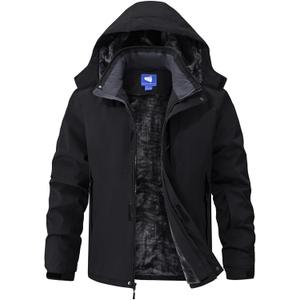 Mens Skiing Jackets Winter Waterproof Snow Jackets Fleece Lined Insulated Heavy Parka Jackets Coats with Hoode (XX-Large, Black)