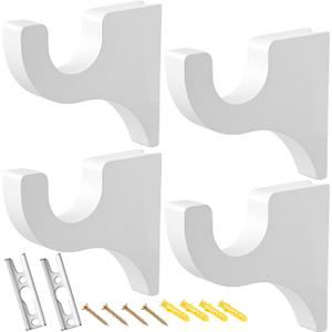 Briwooody 4 Pack Wooden Curtain Rod Brackets Curtain Rod Holder Wood Brackets Classics 3 1/2" Return Bracket for 2" Pole (White)