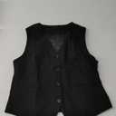 Dokotoo Womens Vest Dressy Casual V-Neck Button-Down Lined Suit Jacket Waistcoat Versatile Vests (Large, Black)