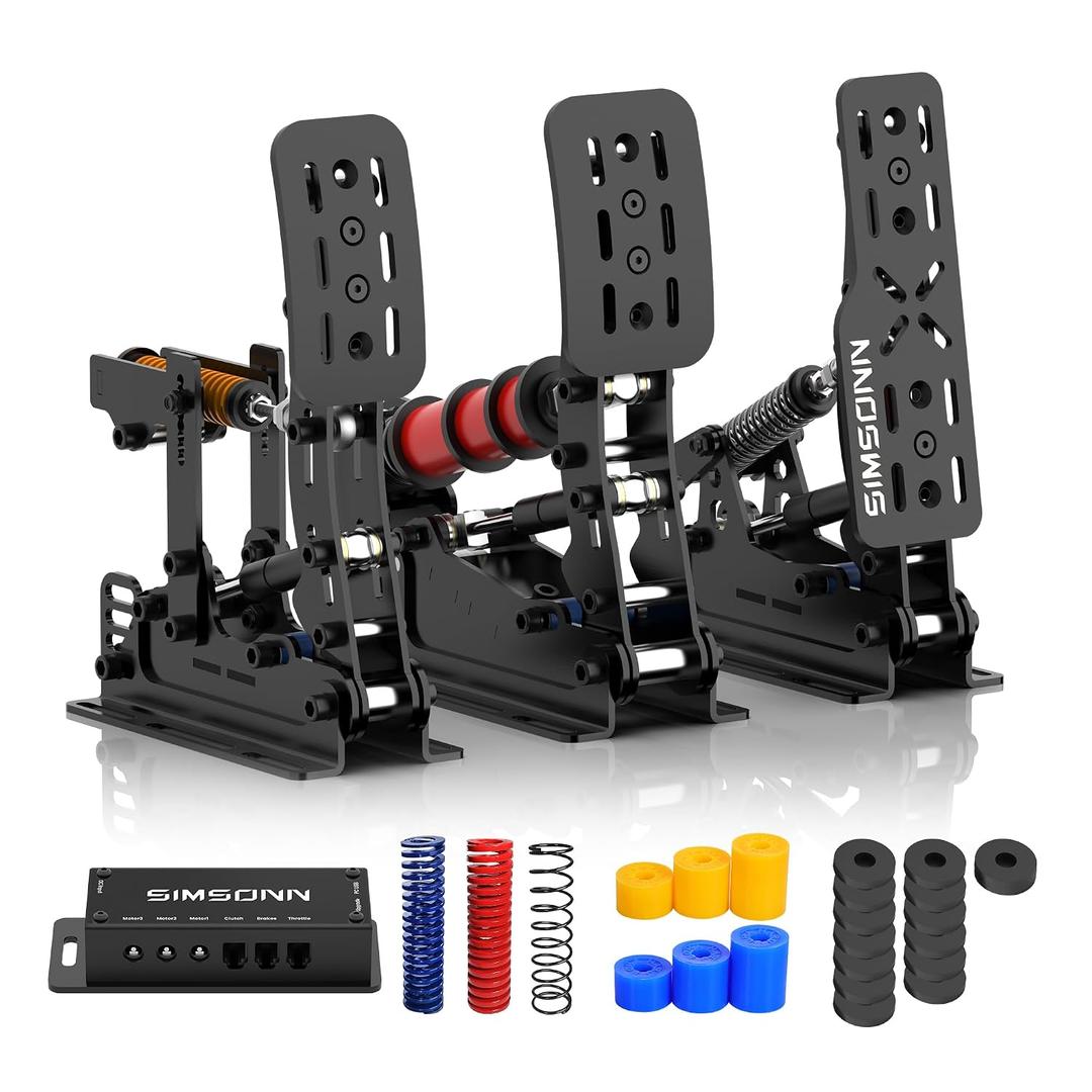 SIMSONN Plus X Racing Simulator Hydraulic Pedals Sim Racing Pedals Support Haptic Reactor (Plus X Black P3-H3)