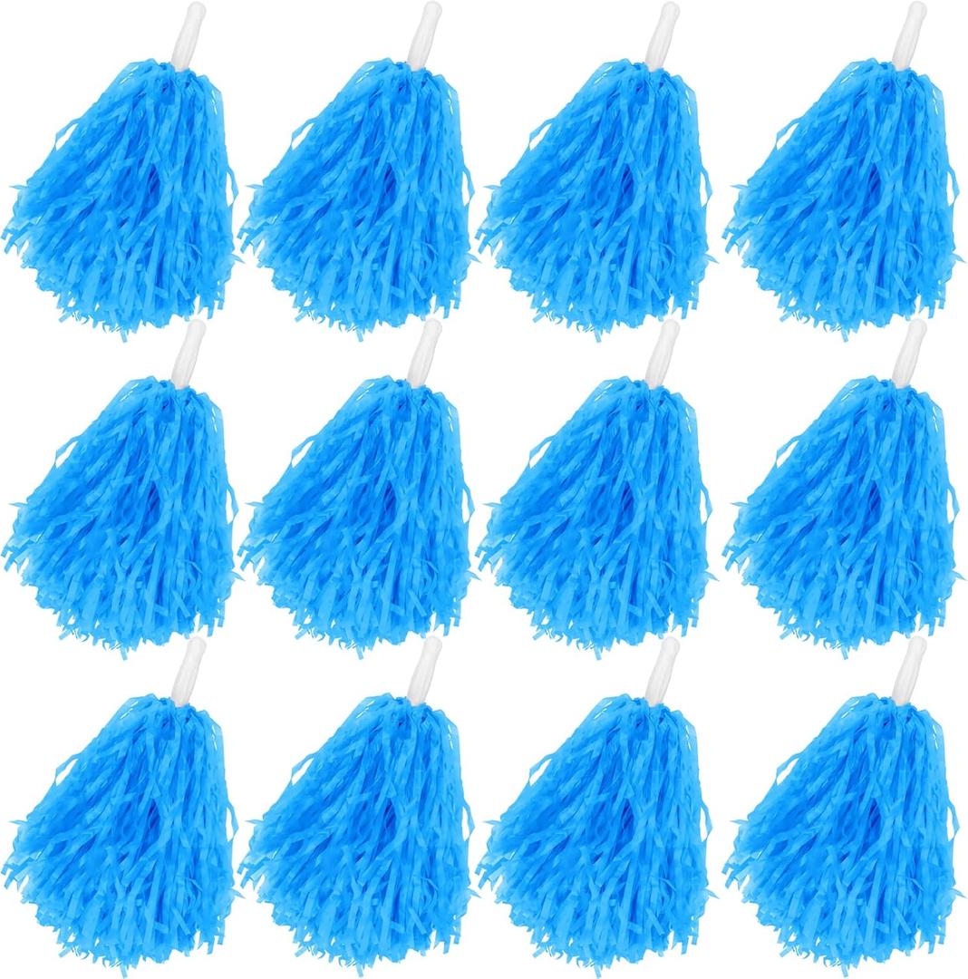 12Pack Plastic Pom Poms Cheerleading Pom Poms Sports Dance Cheer Plastic Pom Pom for Rooters,Cheering Squard,Cheering Team (Blue)