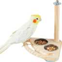 Bird Perch, Parrot Platform Wood Stand with Feeding Bowl Cups Bird Toys Parrot Cage Accessories for Parakeet Lovebird Cockatiel Conure Budgie Small Animals