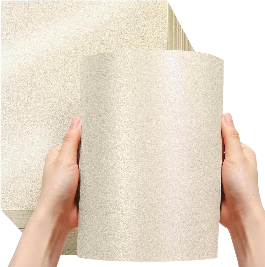 250 Sheets 8.5 x 11 Inch Metallic Paper Shimmer Card Stock 80lb 210 Gsm Double Sided Card Stock Printer Paper for Weddings Birthdays Craft Use Invitations Certificates DIY Cards (Cream)