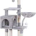 Heybly Cat Tree with Toy, Cat Tower condo for Indoor Cats, Cat House with Padded Plush Perch, Cozy Hammock and Sisal Scratching Posts, Light Gray HCT004SW (43.3 inch)