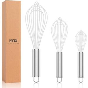 White Silicone Whisk, Professional Whisks For Cooking Non-Scratch, Stainless Steel & Silicone Wisk, Plastic Rubber Whisk Tool For Nonstick Cookware Pans, BPA free, Silicon Wisks Set of 3 (Premium(White Pack))