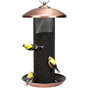 Kingsyard Finch Feeders for Outdoors Hanging, Metal Mesh Tube Bird Feeder for Nyjer/Thistle Seed, 2.5 lbs Large Capacity (Antique Copper)