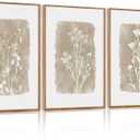 CHDITB Vintage Floral Framed Canvas Wall Art Set Of 3, Minimalist Wall Decor, Nature Inspired Wildflower Wall Painting, Neutral Botanical Flower Art Prints For Dining Room Bedroom Decor(12X16 Inch)