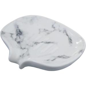 White Marble Texture Soap Dish Ceramic Soap Holder Self Draining Soap Dish Waterfall Slot Sponge Holder Bathroom Accessories for Bathroom, Kitchen,Bar Counter. (Marble White)