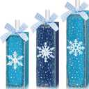 Amyhill 3 Pcs Winter Table Decorations Wooden Snowflake Block Signs Rustic Snowflake Tabletop Centerpieces Blue Snowflakes Tiered Tray Decor for Winter Decorations Wonderland January Party Home Decor