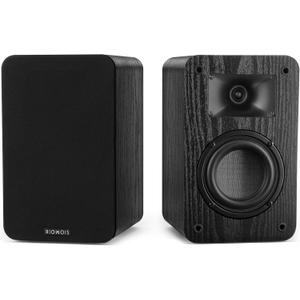 RIOWOIS Passive Bookshelf Speakers for Record Player, Stereo Speakers with 4 Inch Woofer and Silk Dome Horn Tweeter for Turntable, Surround Sound System, PC and TV, Wall Mountable.