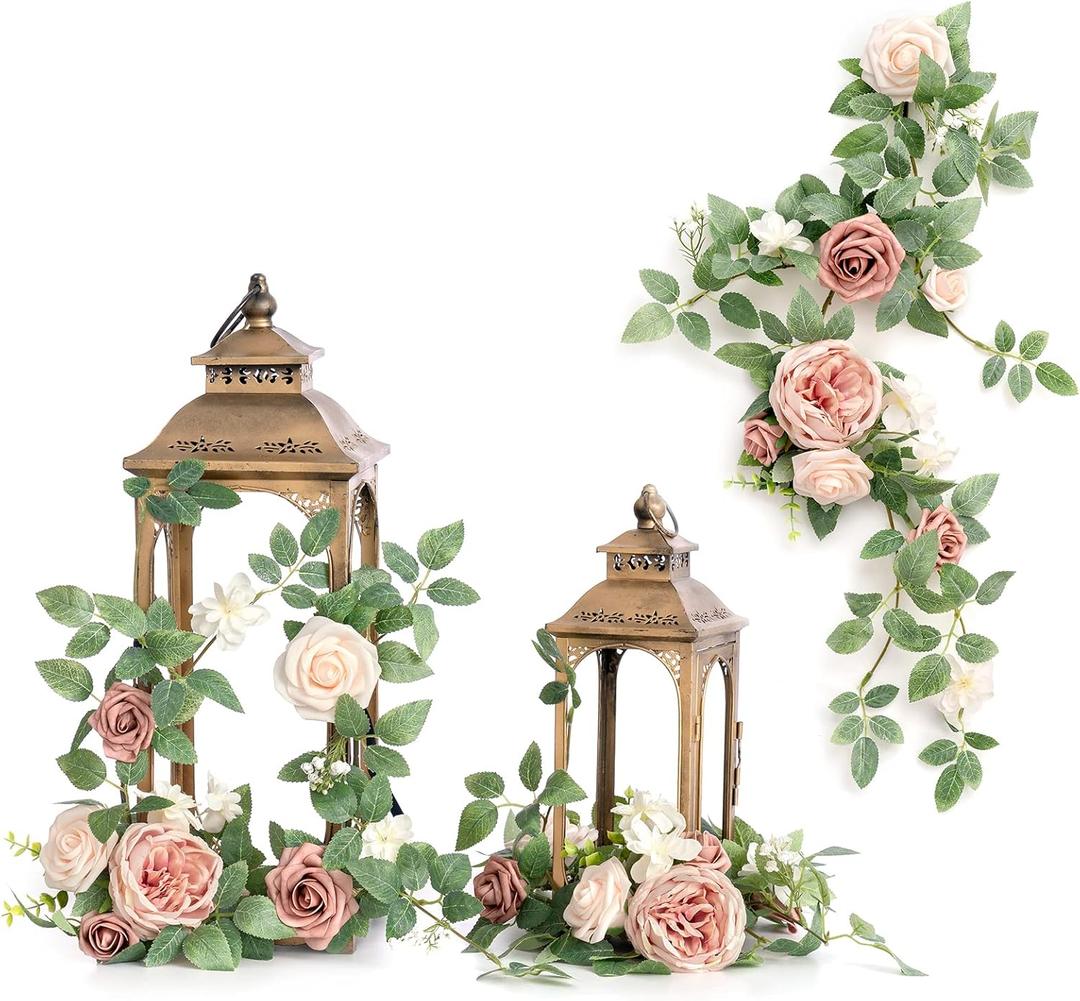 Ling's moment 6Pack 1.8ft Artificial Flowers Garland Dusty Rose Lantern Arch Floral Centerpieces Wedding Aisle Decor Chair Flower for Mantel Signs Table Window Cake Decorationnot Including Lanterns
