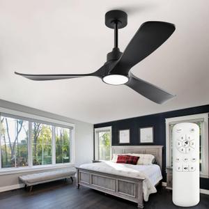 52 inch Ceiling Fans with Lights Remote Contol,Memory Function Black Ceiling Fans,Quiet Reversible DC Motor Modern Ceiling Fan for Outdoor Patio Proch Gazebo