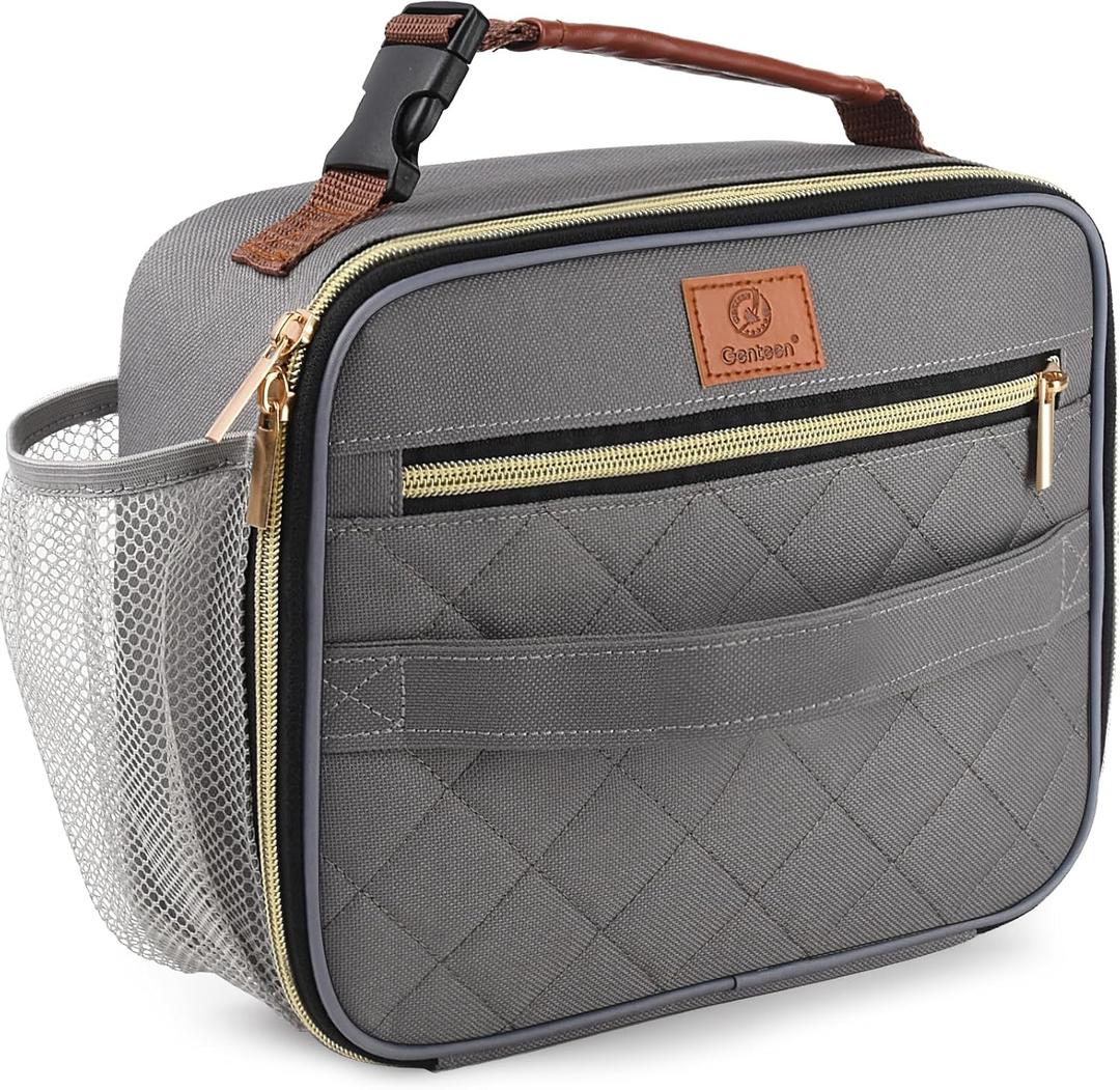 Genteen Lunch Box for Men Women Adults Kids - Insulated Small LunchBox Reusable, Zip Closure & Buckle Handle, Portable Cooler for Work, School, Travel (Gray)