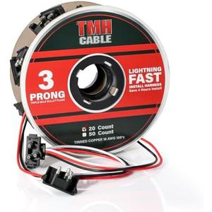 TMH Continuous 3 Prong Right Angle Plug 20 Count 10-inch Lead Spacing Wire Harness Roll 18 Gauge Male Bullet for Tail Light, Truck, Trailer