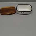 Butter Dish with Lid, ALELION Large Ceramic Butter Dish for Countertop, Butter Keeper with Thick Acacia Wood Lid, Kitchen Decor and Accessories for Kitchen Gifts, White