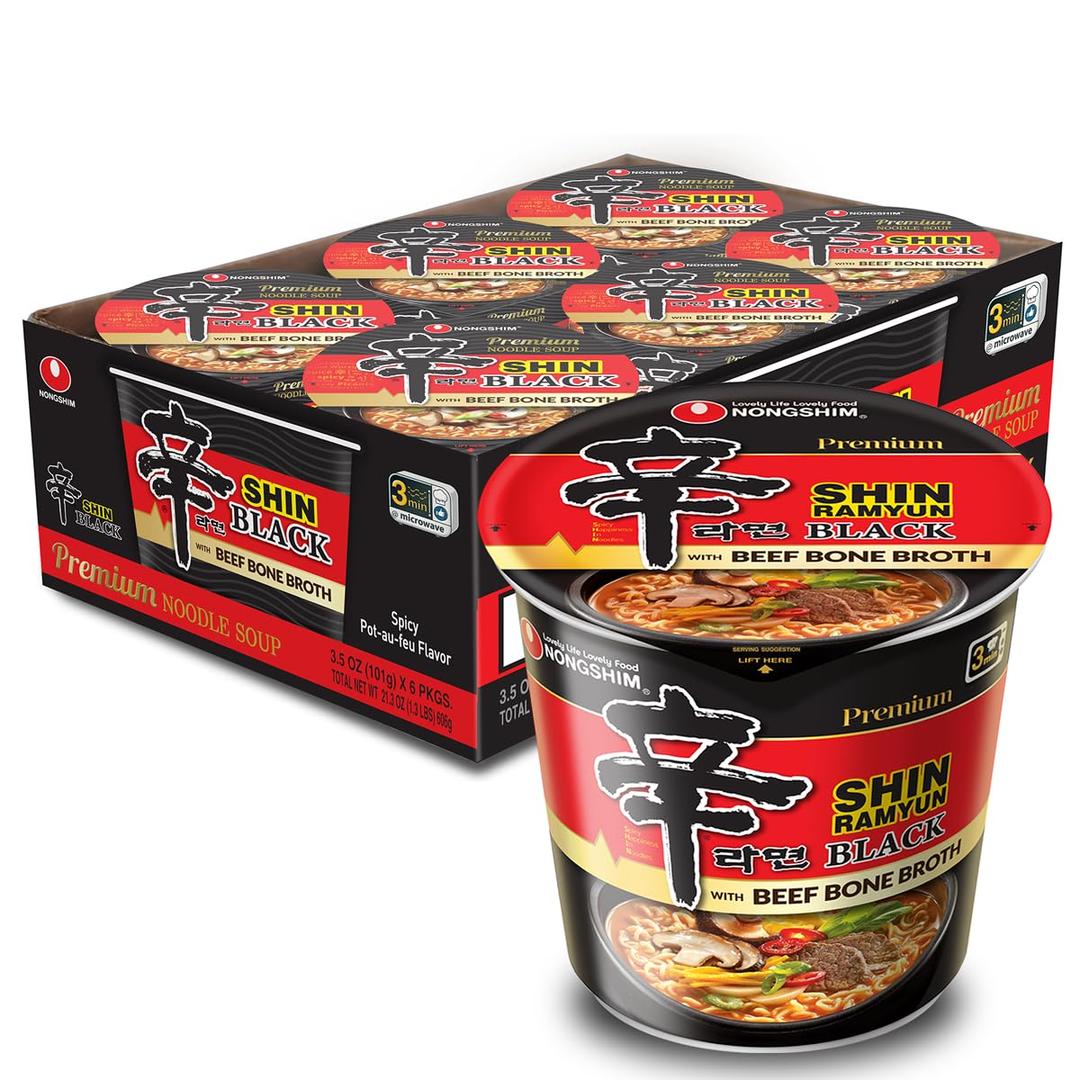 Nongshim Shin Black Noodle Soup, Spicy, 3.5 Ounce (Pack of 6) (EXP 07/09/27)