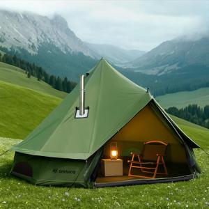 Canvas Bell Yurt Tent with Stove Jack, Waterproof Luxury 4 Season Tents for Family Outdoor Camping 100% Cotton Green Glamping Tents for Hunting, Partie, All Year Living (3M- 9.8FT)