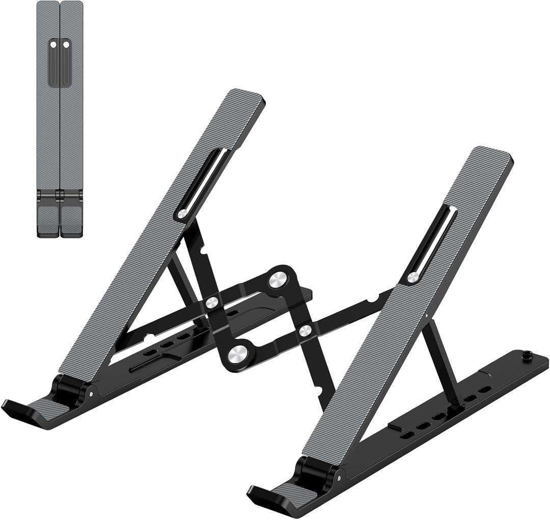 Adjustable Laptop Stand, Portable Laptop Riser for Desk, ABS+Silicone Foldable Ventilated Cooling Notebook Holder Stand for 10-15.6 Laptops, Tablets