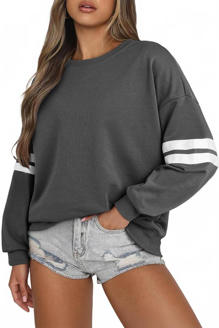 Acelitt Women Casual Long Sleeve Crewneck Color Block Sweatshirts Pullover,S-XXL (Gray, M)