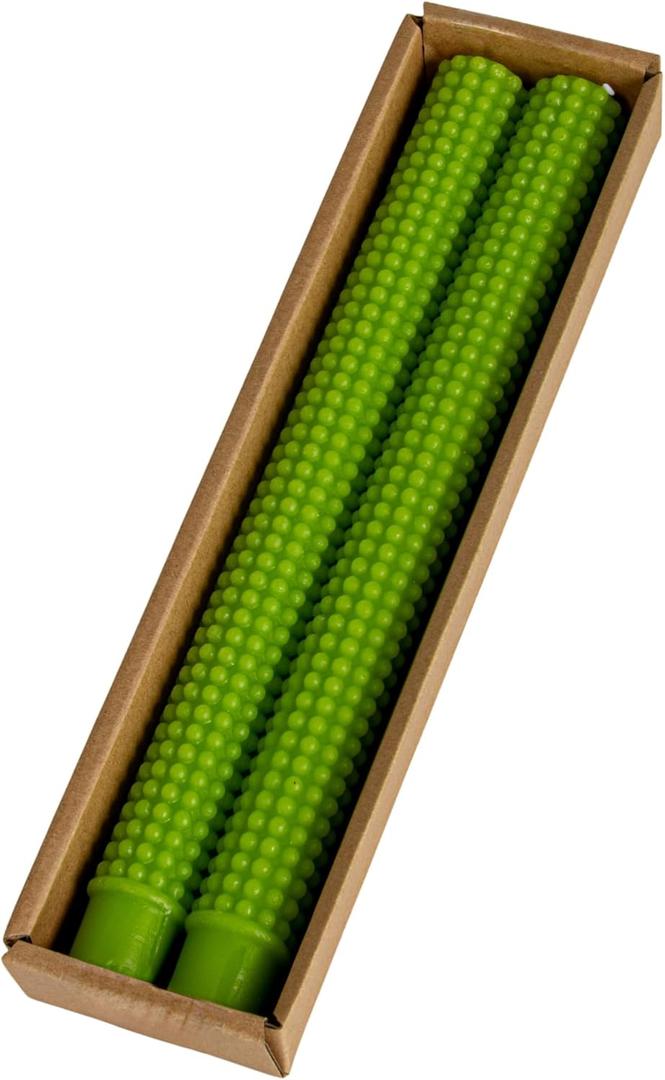 Creative Co-Op Hobnail Taper Candles in Box, Green, Set of 2 (10"H)