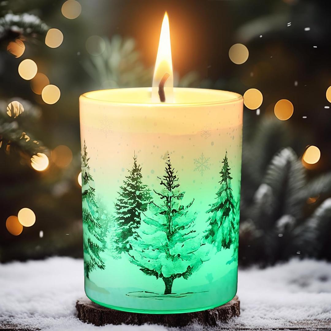 Christmas Scented Candle Gift Set for Women, LED Xmas Candles Can Change Into 7 Colors, Winter Candle with 7.6oz Soy Wax Fir Holiday Candles for Christmas Women Gift(Snow Forest)