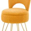 Storage Ottoman Vanity Stool Chair with Folding Back Teddy Velvet Makeup Chair Multifunctional Upholstered Footstool,4 Metal Legs with Anti-Slip Feet for Bedroom Living Room Entryway (Yellow)