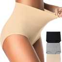 Eiggam Tummy Control Underwear Soft High Waisted underwear Full Coverage Briefs Breathable Postpartum Cotton Womens Panties (Large, Multicoloured D - 3 Pack)