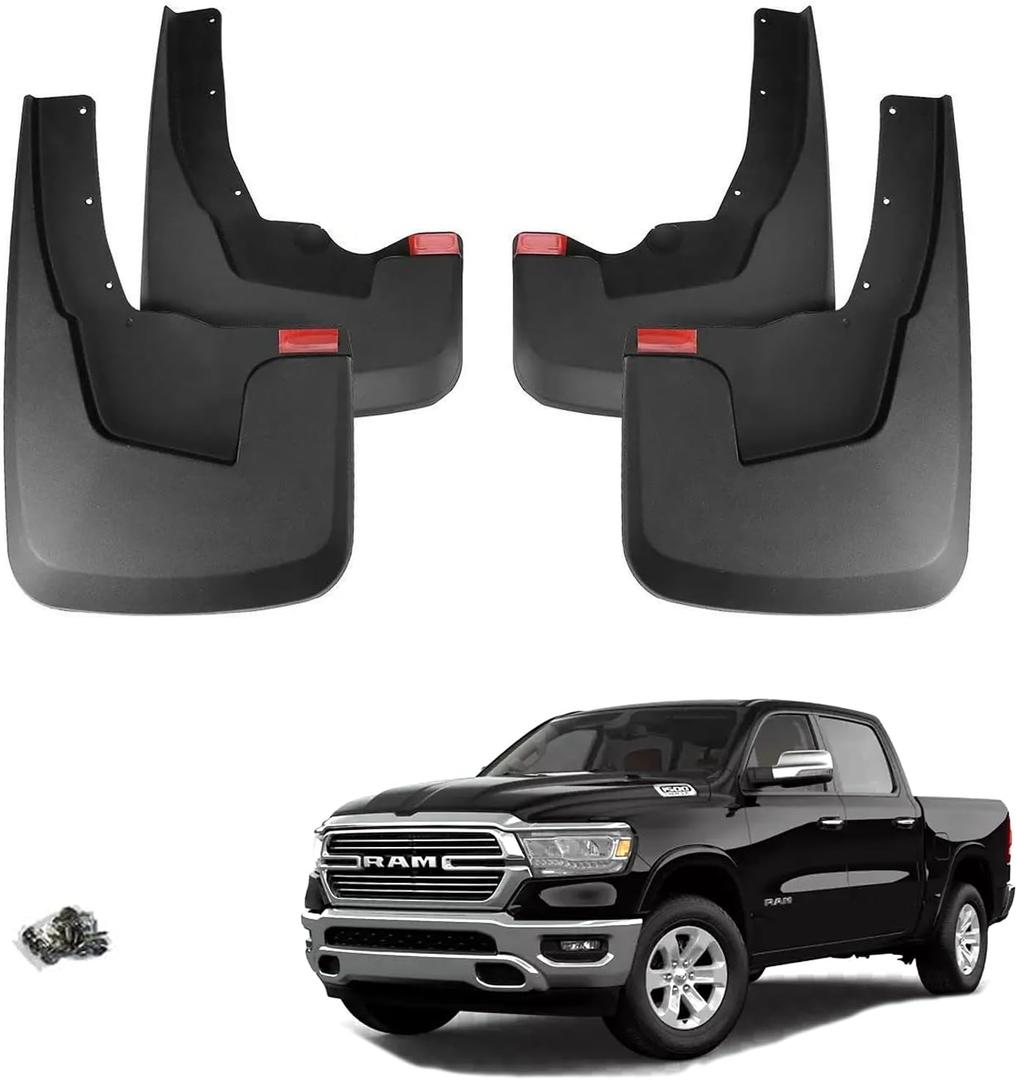 Mud Flaps for 2019 2020 2021 2022 2023 2024 RAM 1500 New Body Style/Not for 2025+/for Non-Classic Model/Only Fits with OEM Fender Flares/Not for TRX Rebel Warlock/Mudflaps Splash Guards for Trucks