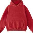 FAIABLE Mens Hoodies Oversized Unisex Acid Wash Hoodie Heavyweight Fleece Vintage Cotton Sweatshirt Men Women Streetwear (Medium, Red)